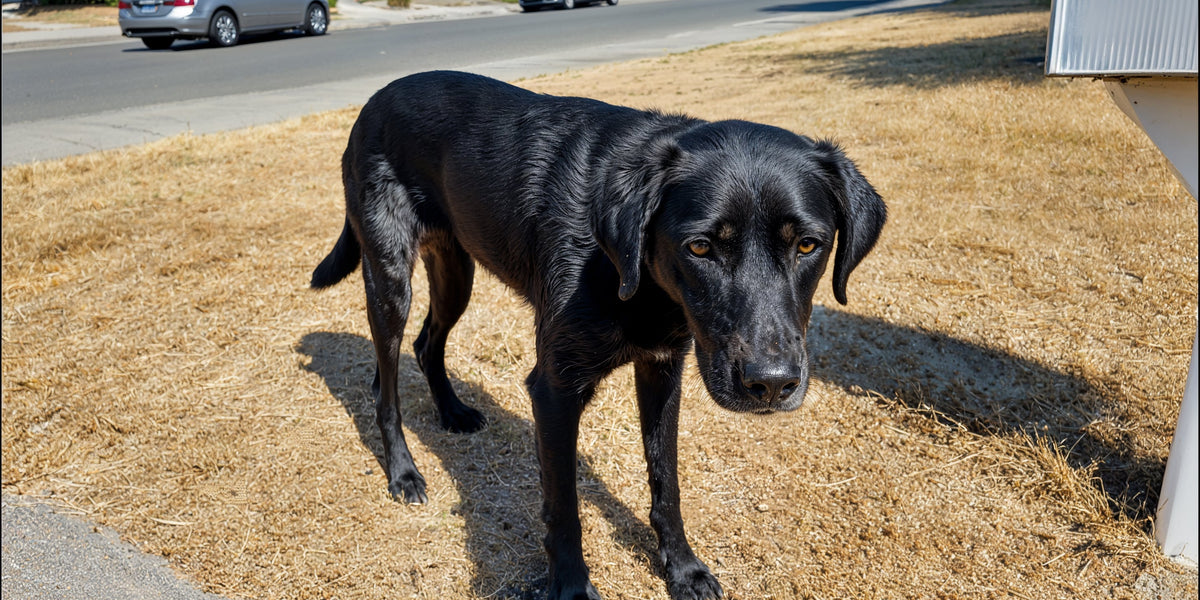 Skinny dog standing outside